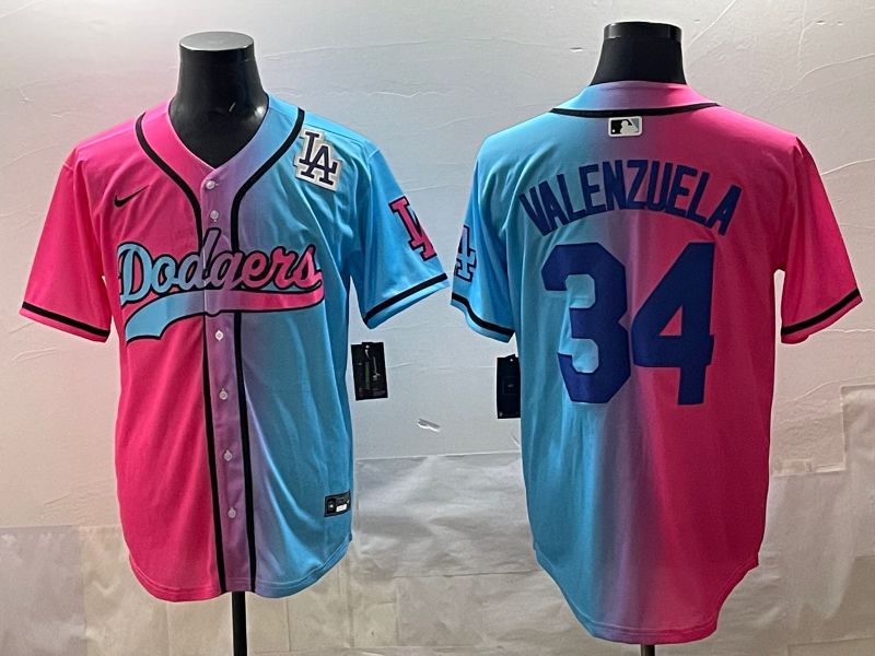 Men 2025 Los Angeles Dodgers 34 Valenzuela Blue pink Game Nike MLB Jersey style 09